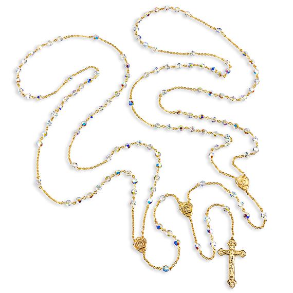 WEDDING LASSO ROSARY - 16KT GOLD OVER STERLING SILVER WITH AUSTRIAN CRYSTAL BEADS